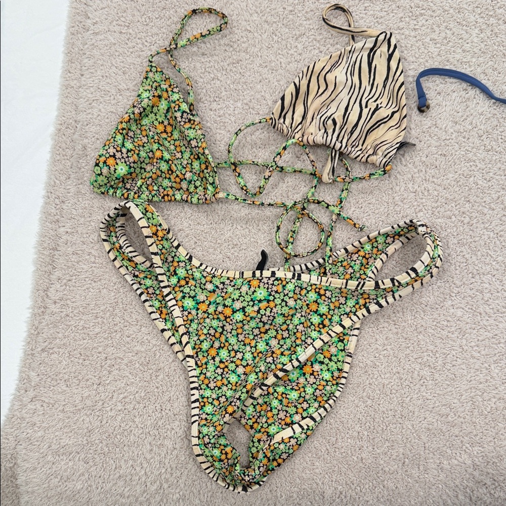 For Love And Lemons Green and Orange Floral Bikini